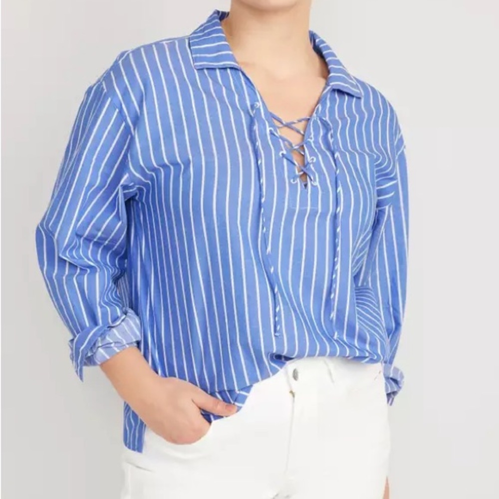 Old Navy Long-Sleeve Tie-Front Notch Collar Shirt